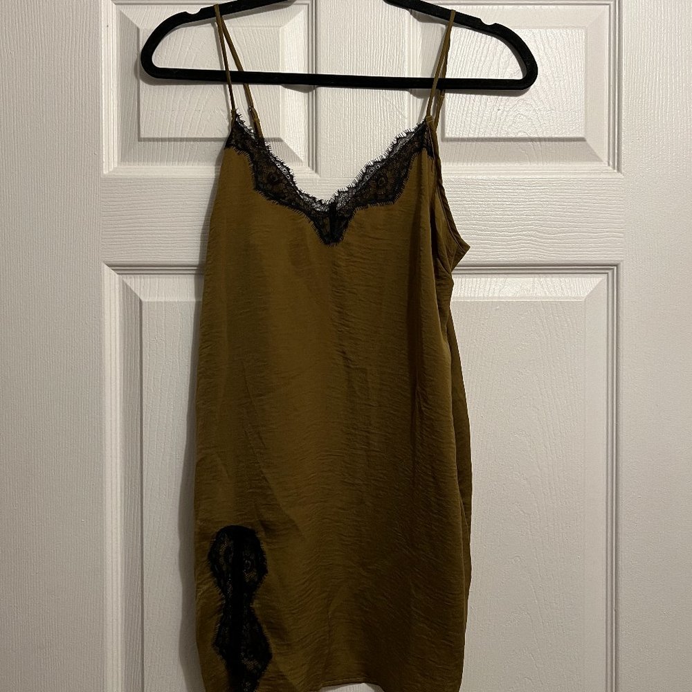 Urban Outfitters Mini Olive Slip Dress w/ slit